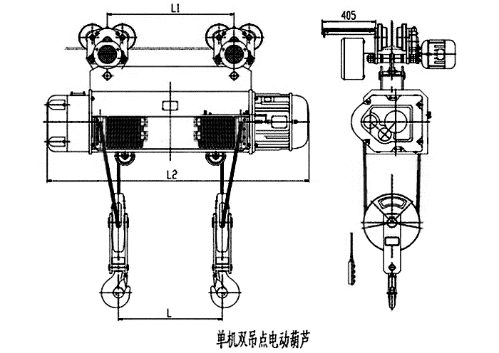 同筒雙鉤電動(dòng)葫蘆結(jié)構(gòu)圖
